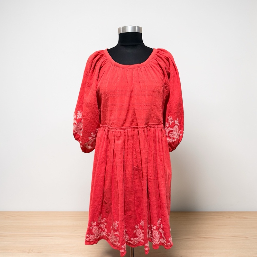 Chelsea & Violet Red Midi boho floral embroidered Dress size L